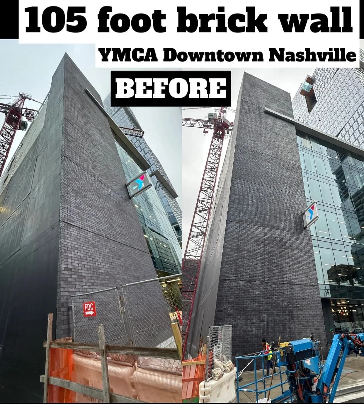 105 foot brick wall at the downtown Nashville YMCA before washing